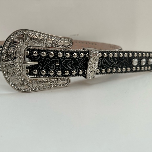 Western Black and Silver Studded Belt, size M - Picture 1 of 7